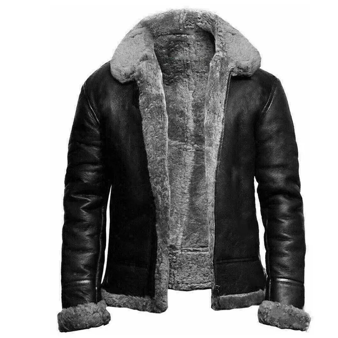 Skórzana kurtka z podszyciem z kożucha i zamkiem