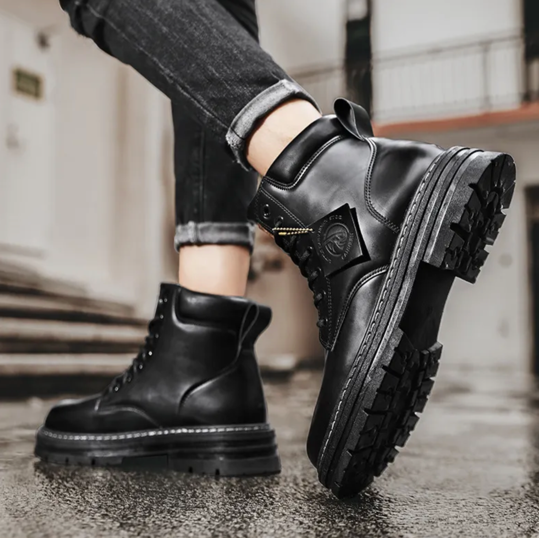 Skórzane Botki Sznurowane Z Masywną Podeszwą – Botki Typu Lug Sole