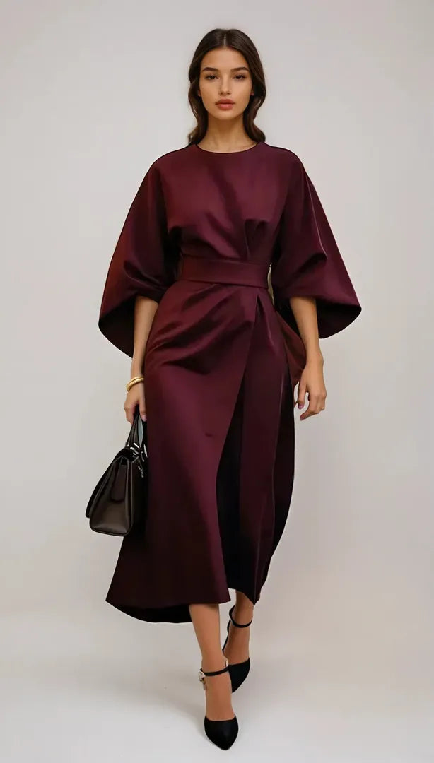 Sukienka Midi Z Szerokimi Rękawami I Paskiem – Zwiewna Sukienka