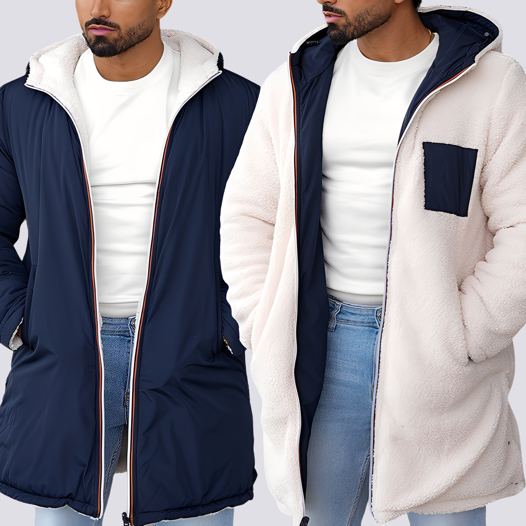 Dwustronna polarowa kurtka z kapturem zapinana na zamek