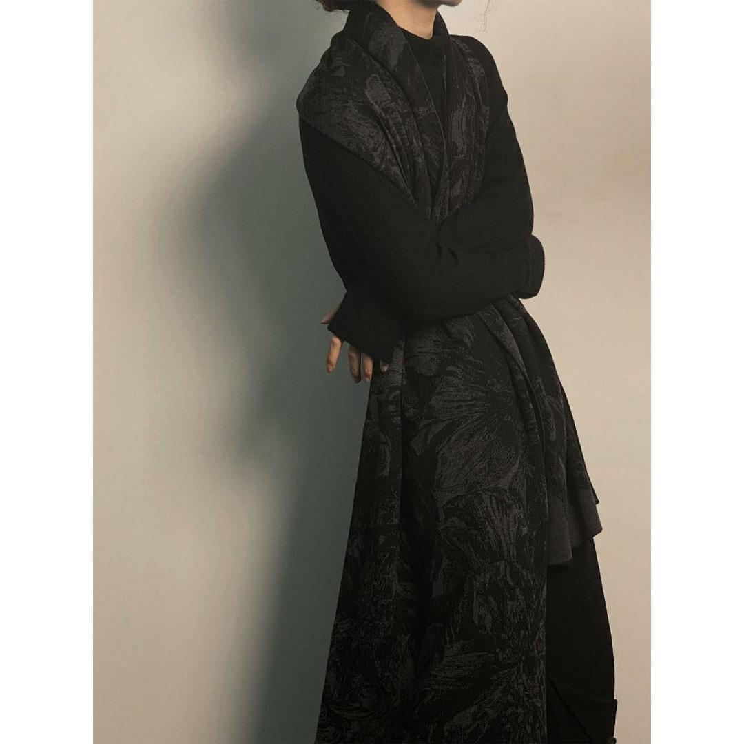 Czarny Zimowy Szal Dla Kobiet | Kwiatowy Wzór