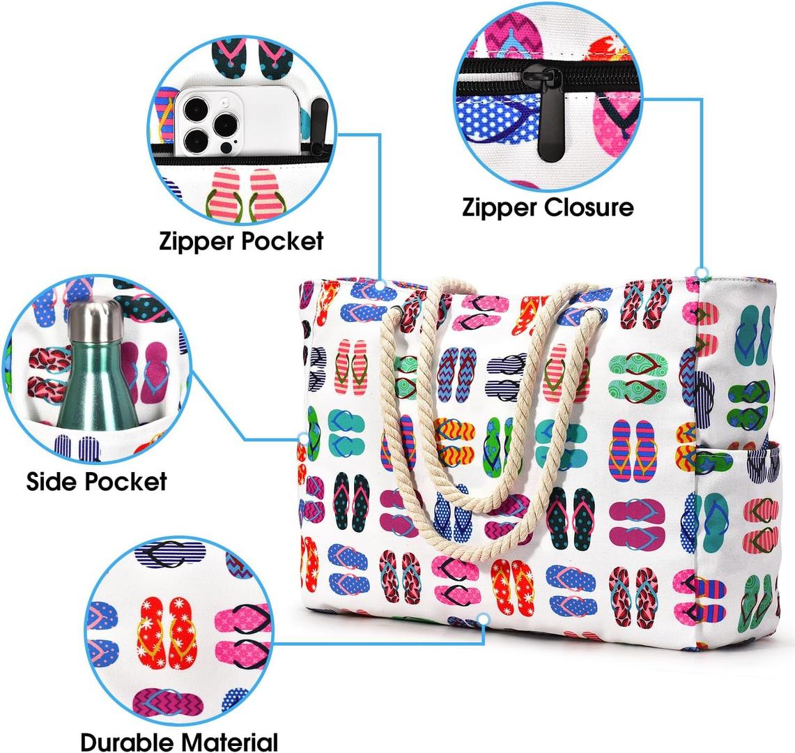 Oversize’owa, pasiasta torba plażowa z uchwytami z liny