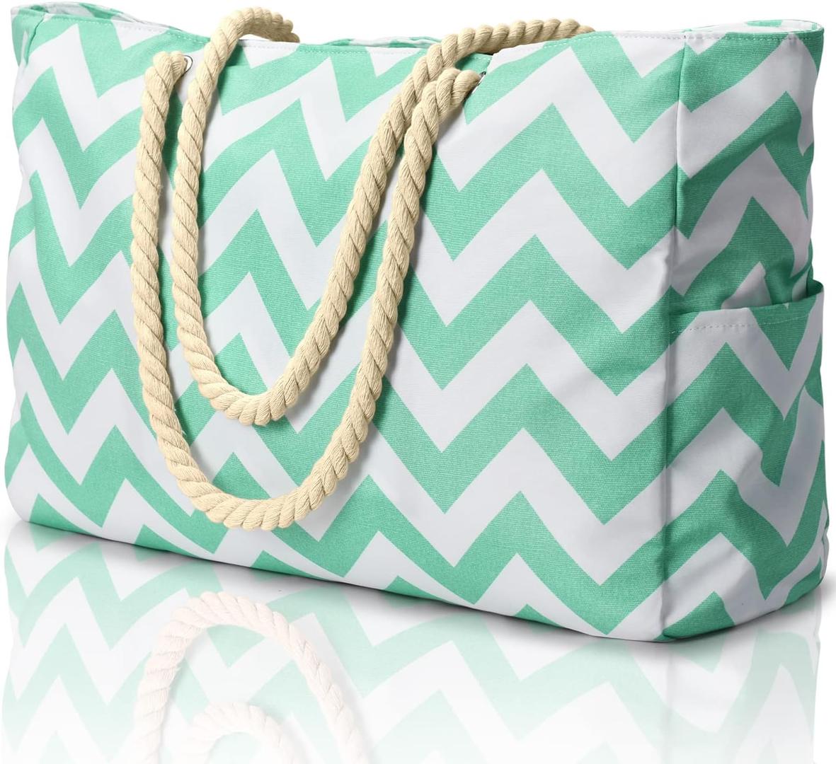 Oversize’owa, pasiasta torba plażowa z uchwytami z liny