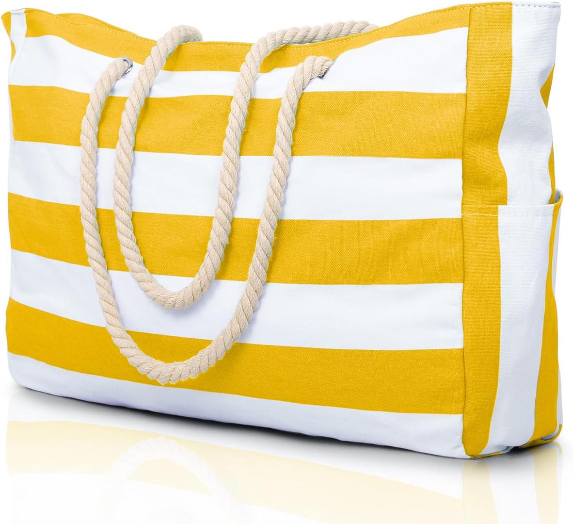 Oversize’owa, pasiasta torba plażowa z uchwytami z liny