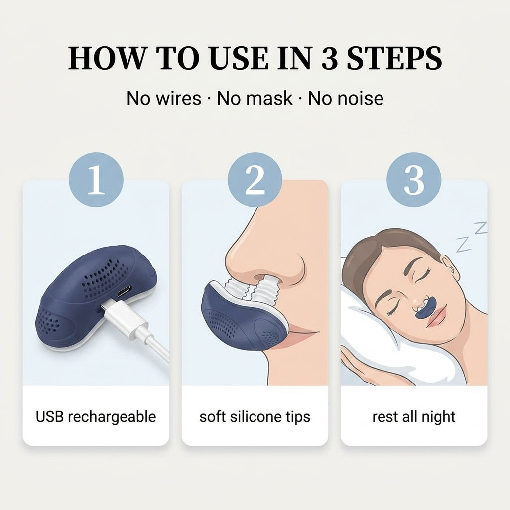 How to use in 3 steps - electronic anti-snoring nasal device