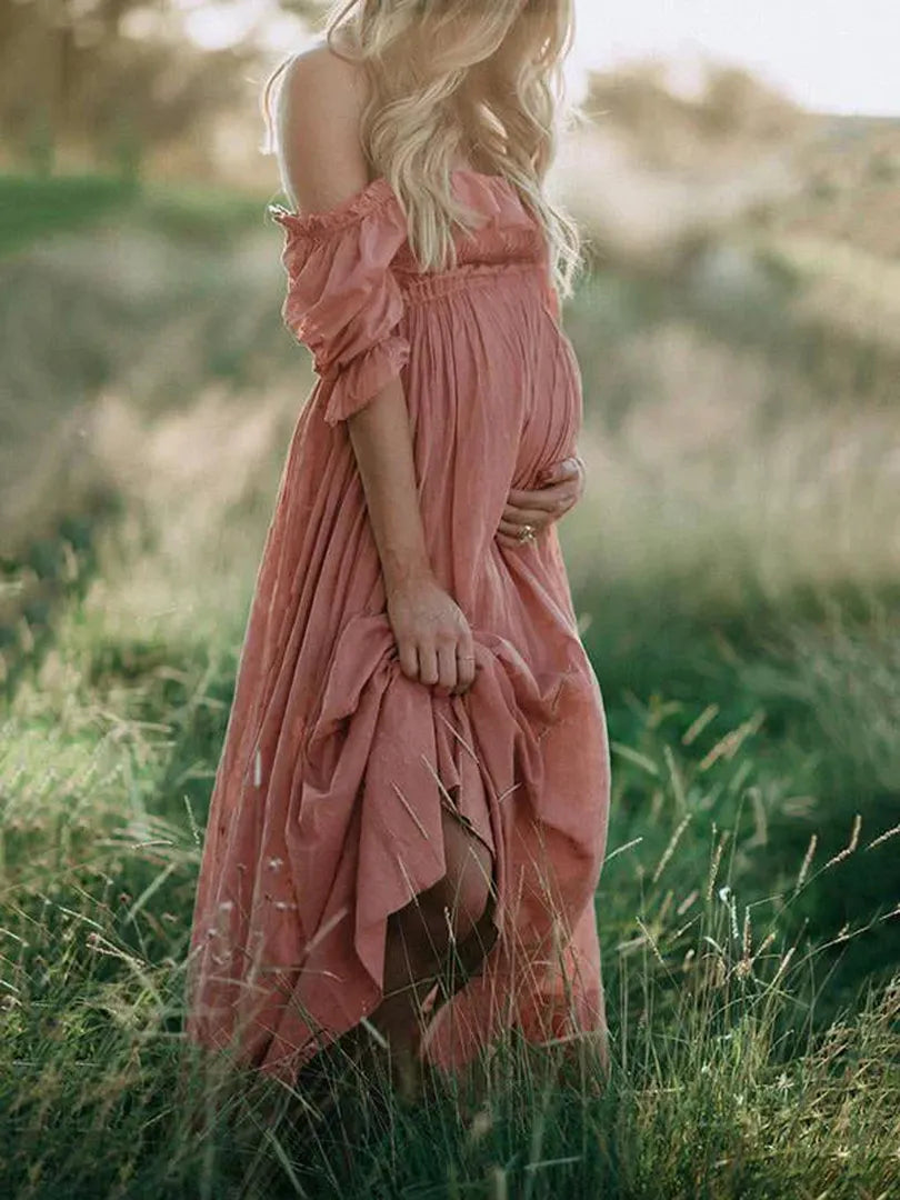 Sukienka ciążowa maxi z odkrytymi ramionami