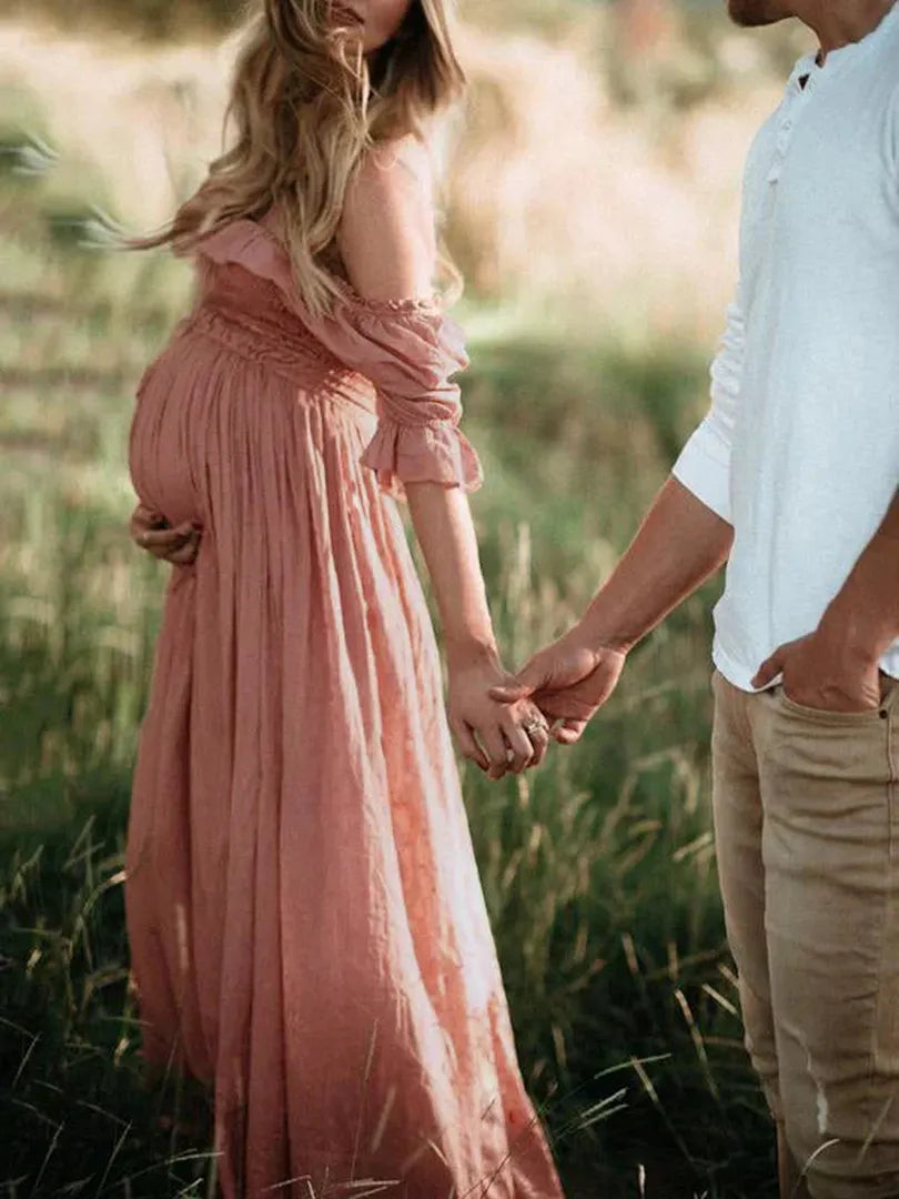 Sukienka ciążowa maxi z odkrytymi ramionami