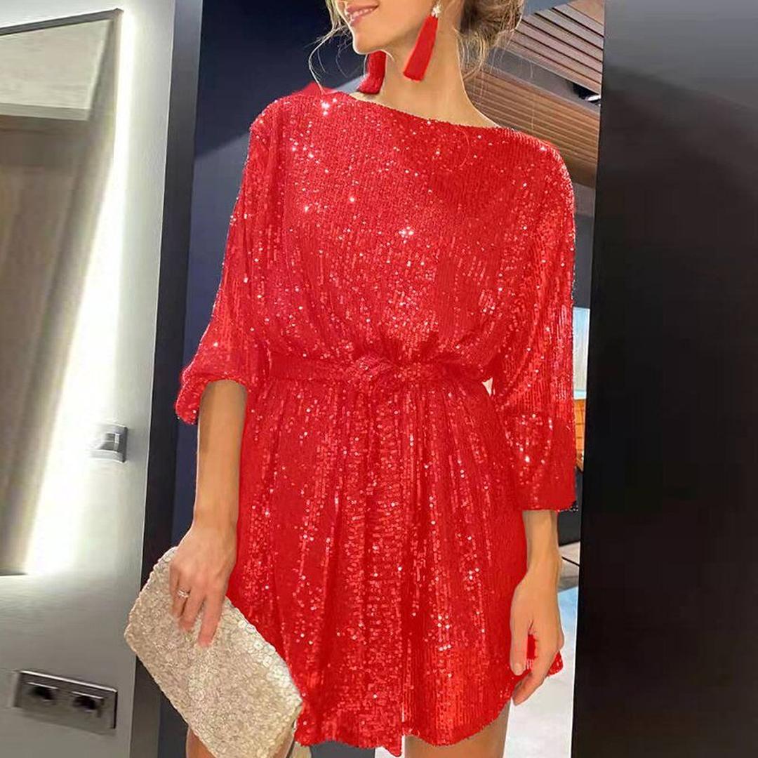 Luźna sukienka imprezowa z cekinami