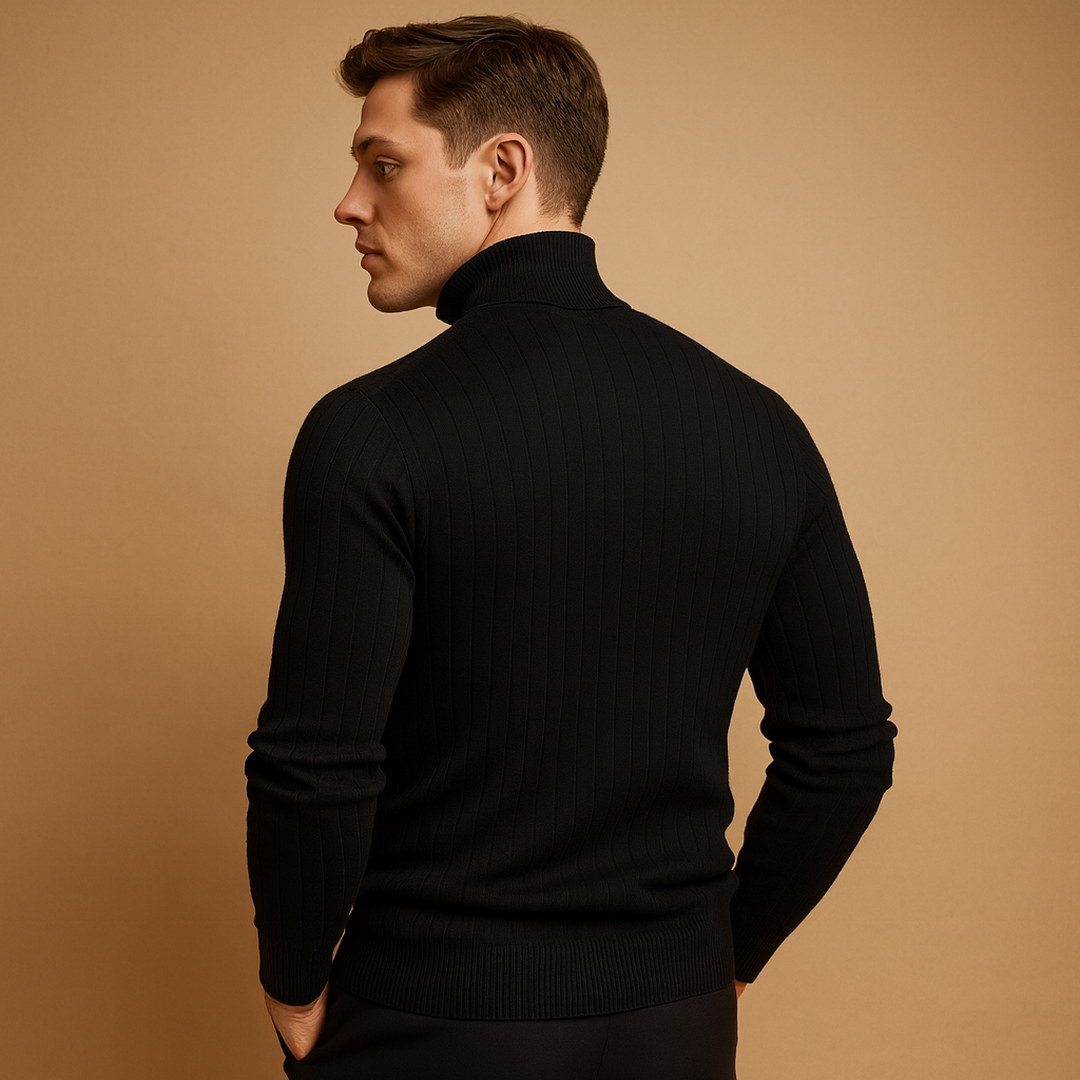 Prążkowany Dzianinowy Sweter Z Golfem – Klasyczny Sweter