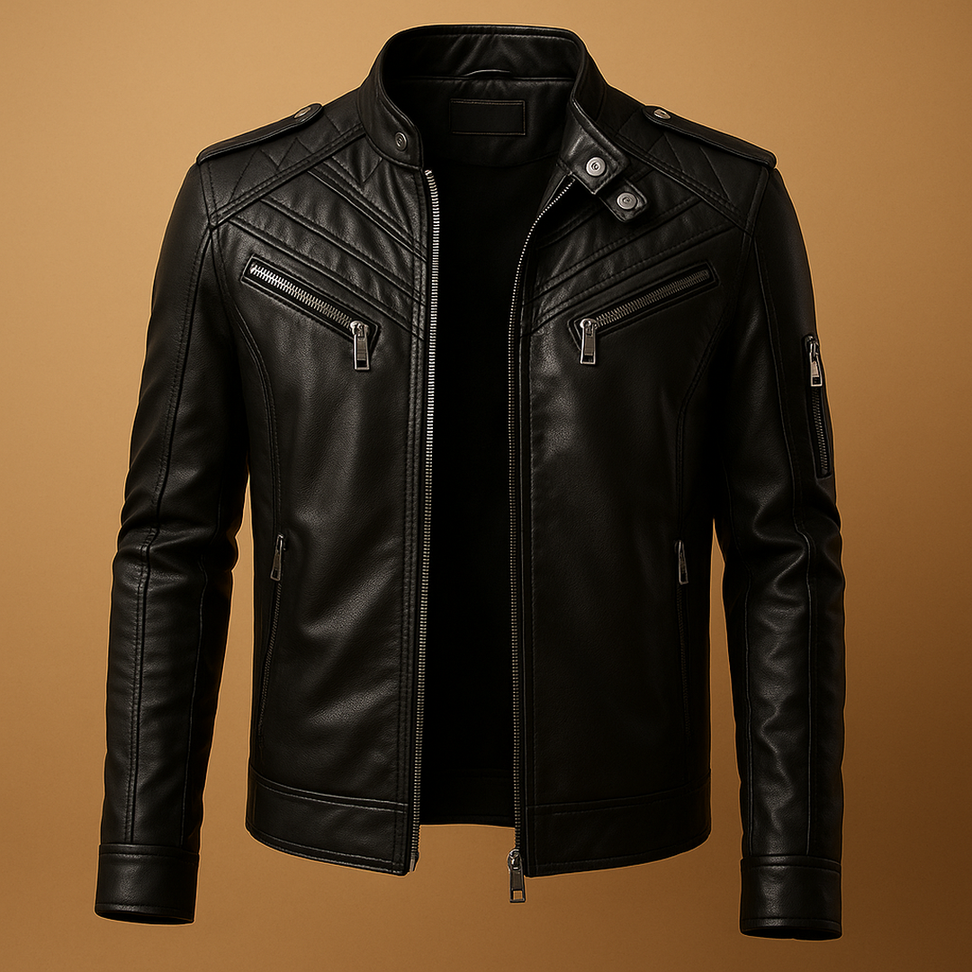 Pikowana Skórzana Kurtka Ze Stójką – Kurtka Skórzana