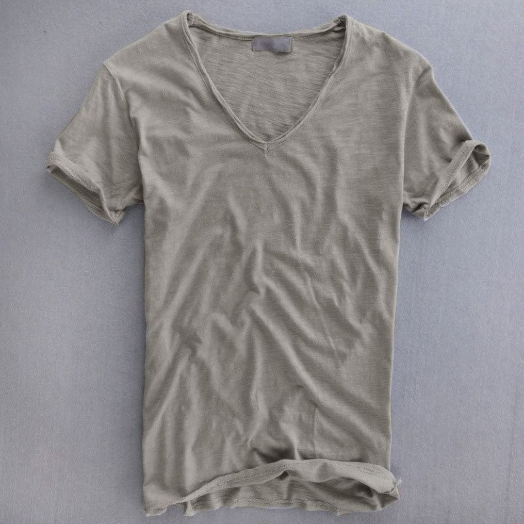 Bawełniany t-shirt z dekoltem w serek i krótkimi rękawami – widok produktu 1 | Ionotix