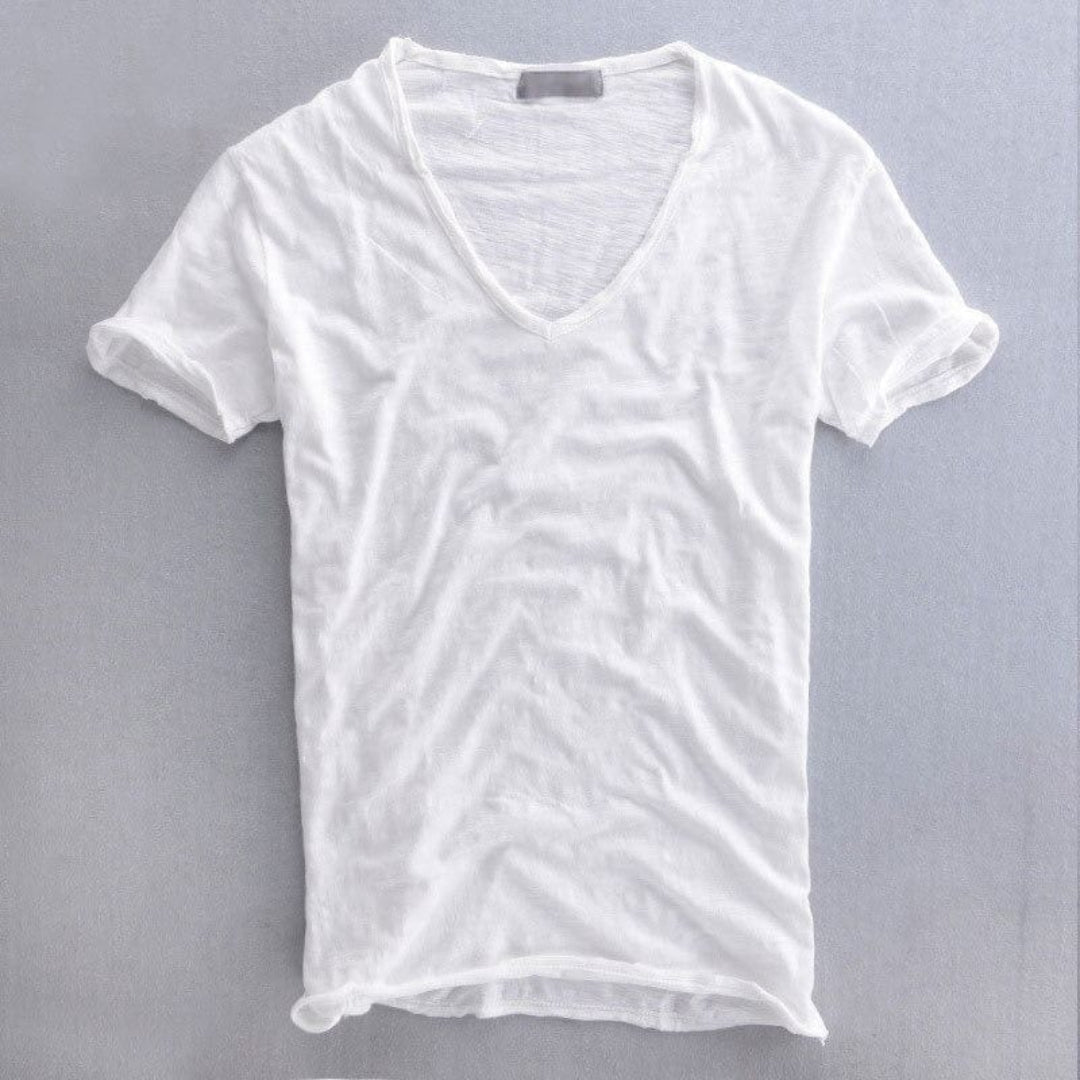 Bawełniany t-shirt z dekoltem w serek i krótkimi rękawami – widok produktu 2 | Ionotix