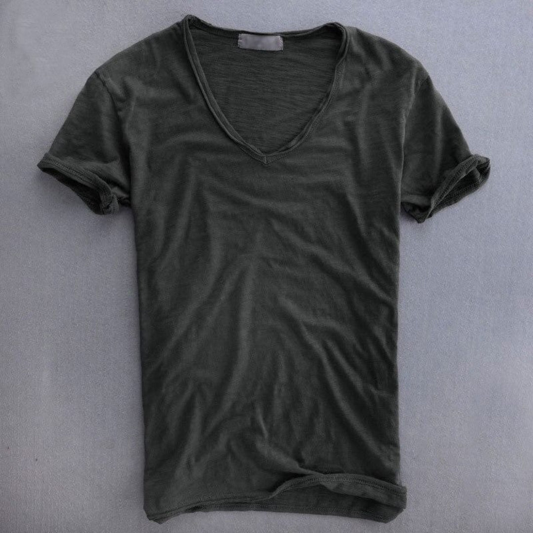 Bawełniany t-shirt z dekoltem w serek i krótkimi rękawami – widok produktu 4 | Ionotix
