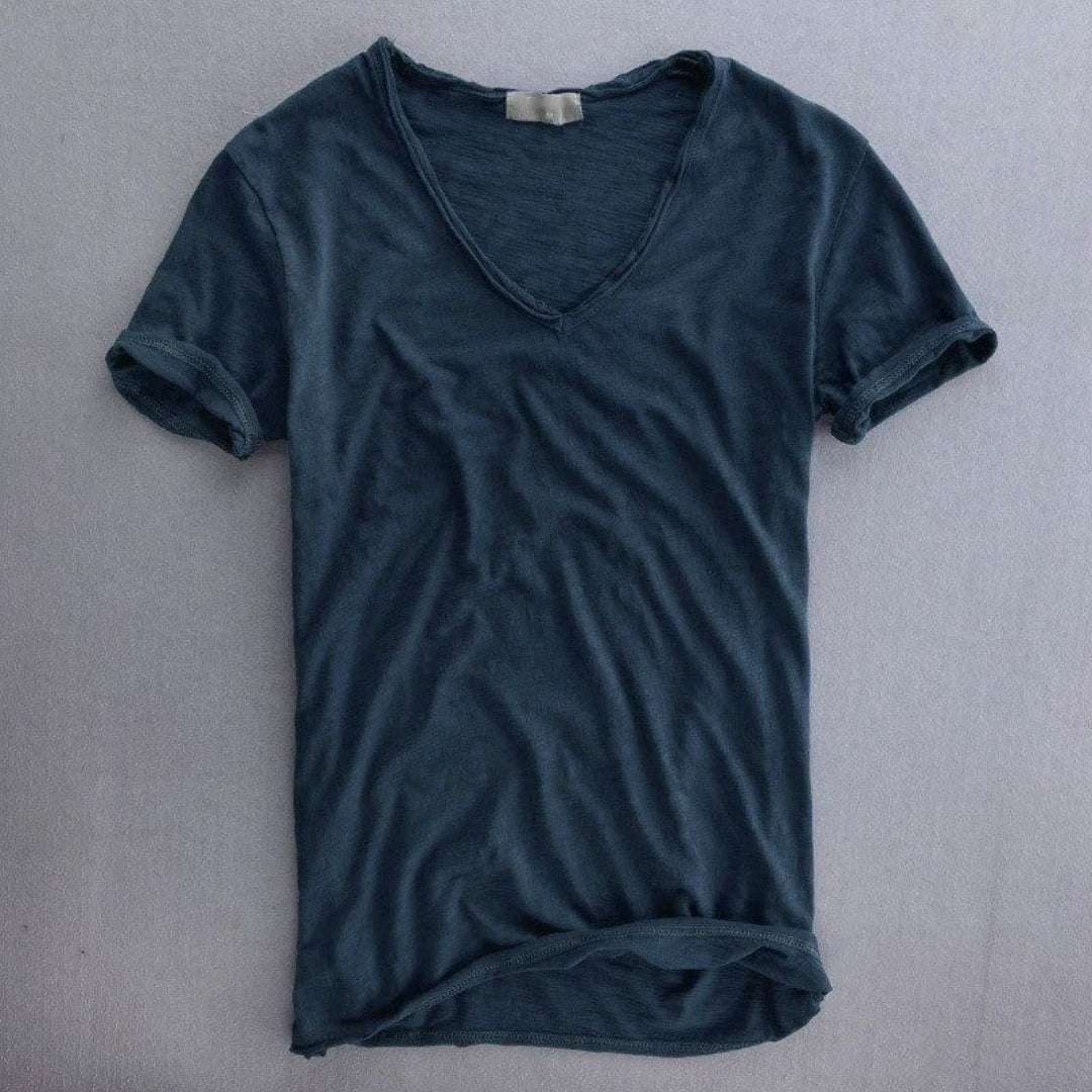 Bawełniany t-shirt z dekoltem w serek i krótkimi rękawami – widok produktu 5 | Ionotix