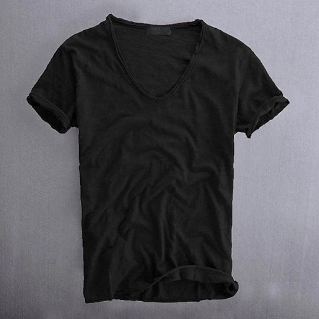 Bawełniany t-shirt z dekoltem w serek i krótkimi rękawami – widok produktu 6 | Ionotix