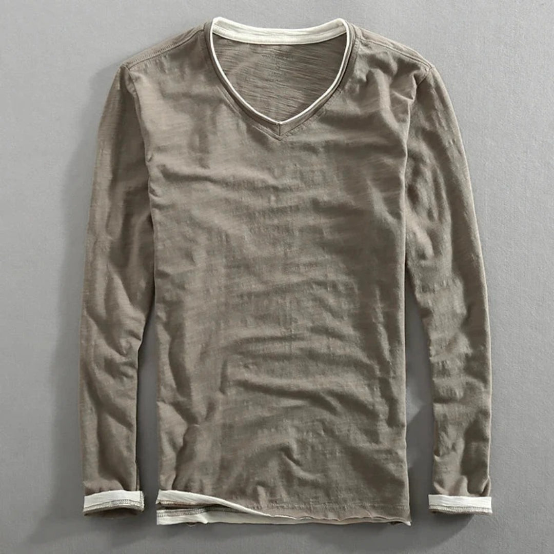 Bawełniany T-shirt z długim rękawem i dekoltem V – widok produktu 4 | Ionotix