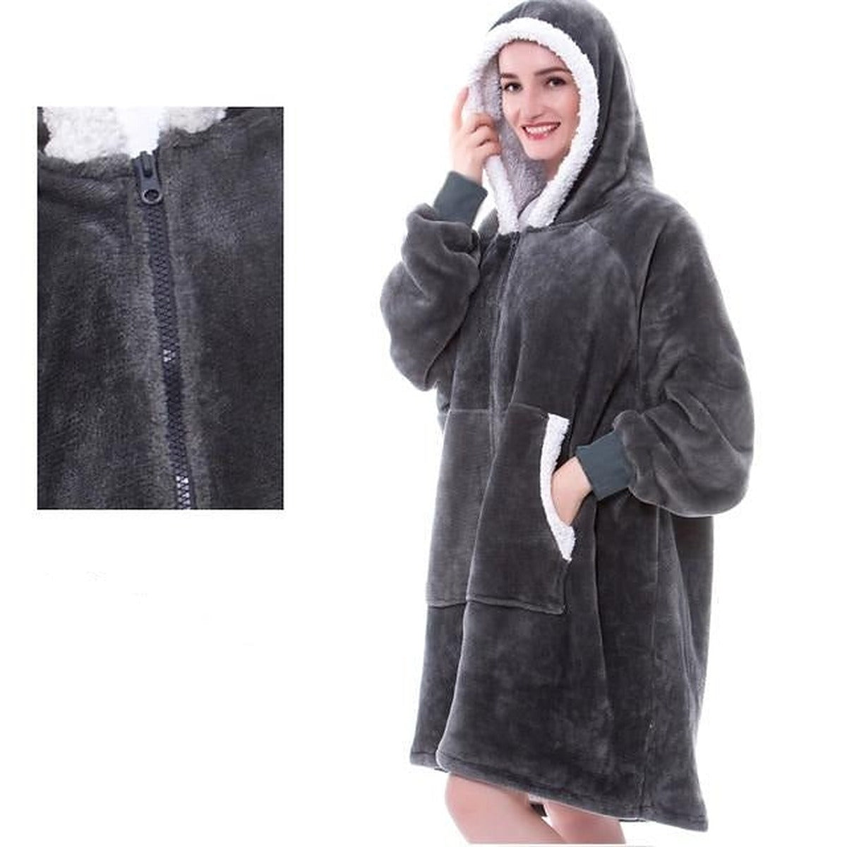 Bluza koc z kapturem oversize - polar sherpa – widok produktu 14 | Ionotix