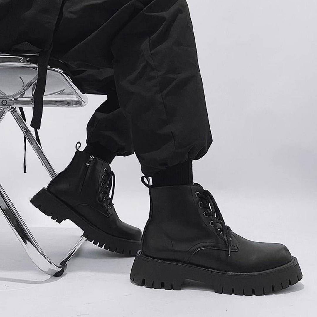 Czarne Skórzane Męskie Botki Sznurowane – Casual – widok produktu 6 | Ionotix