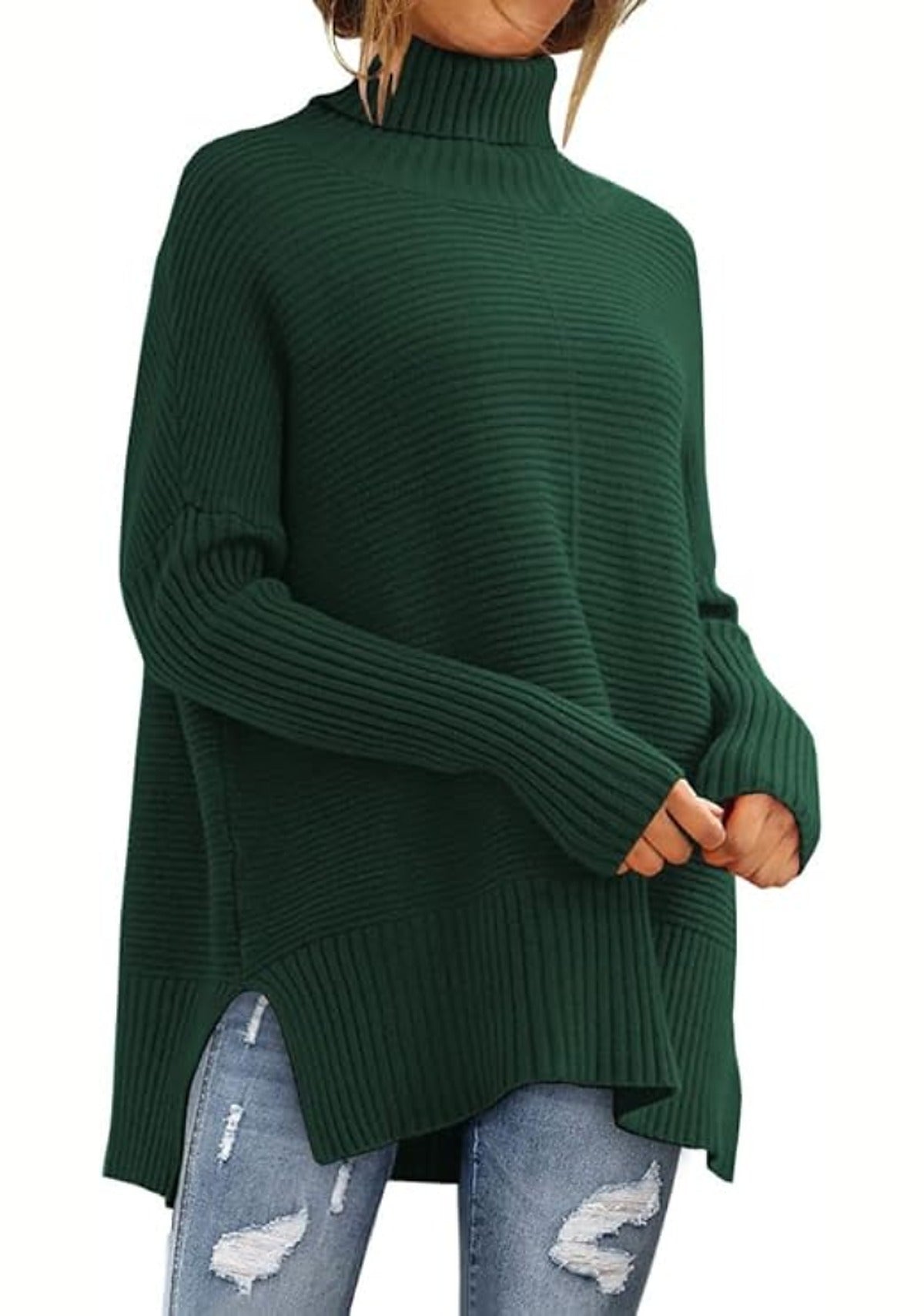 Damski prążkowany golf oversize z rozcięciami po bokach - widok produktu 4 | Ionotix
