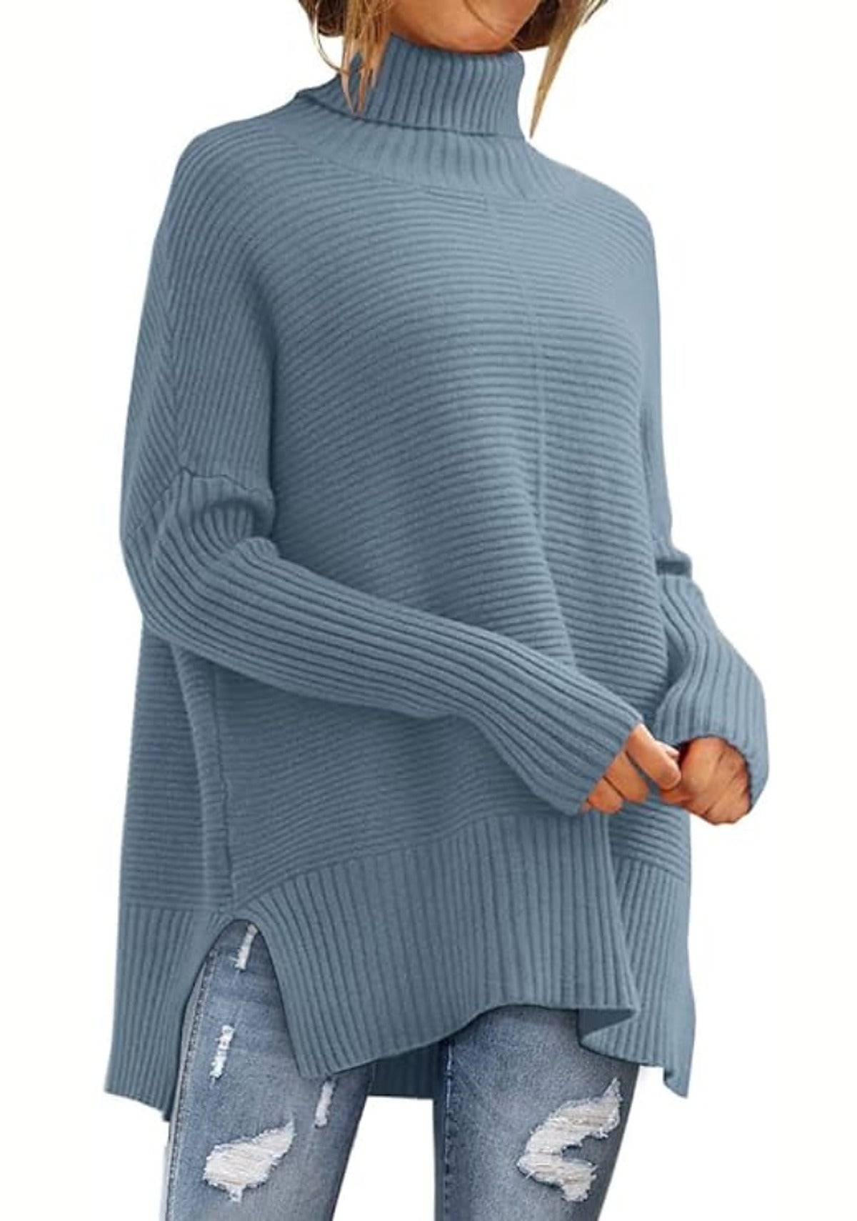 Damski prążkowany golf oversize z rozcięciami po bokach - widok produktu 5 | Ionotix