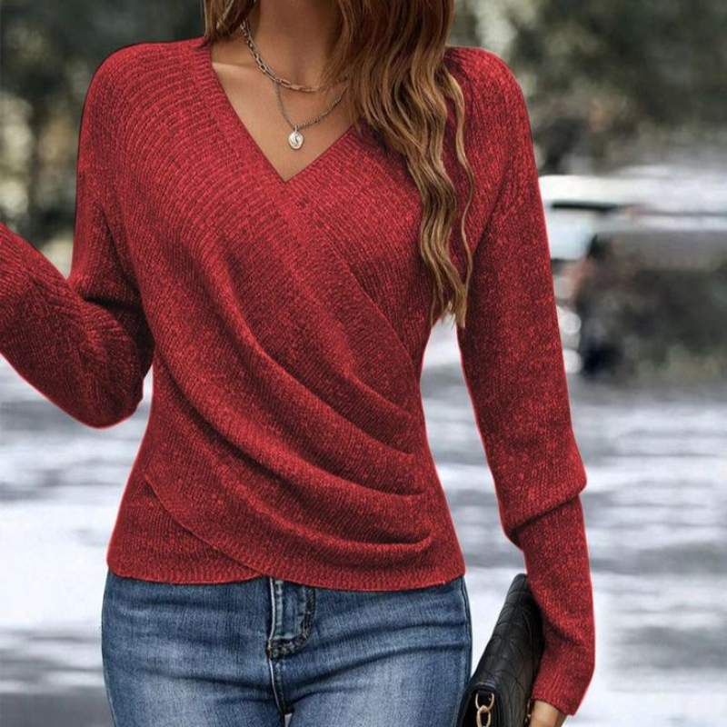 Damski sweter kopertowy z dekoltem w serek i drapowaniem - widok produktu 3 | Ionotix
