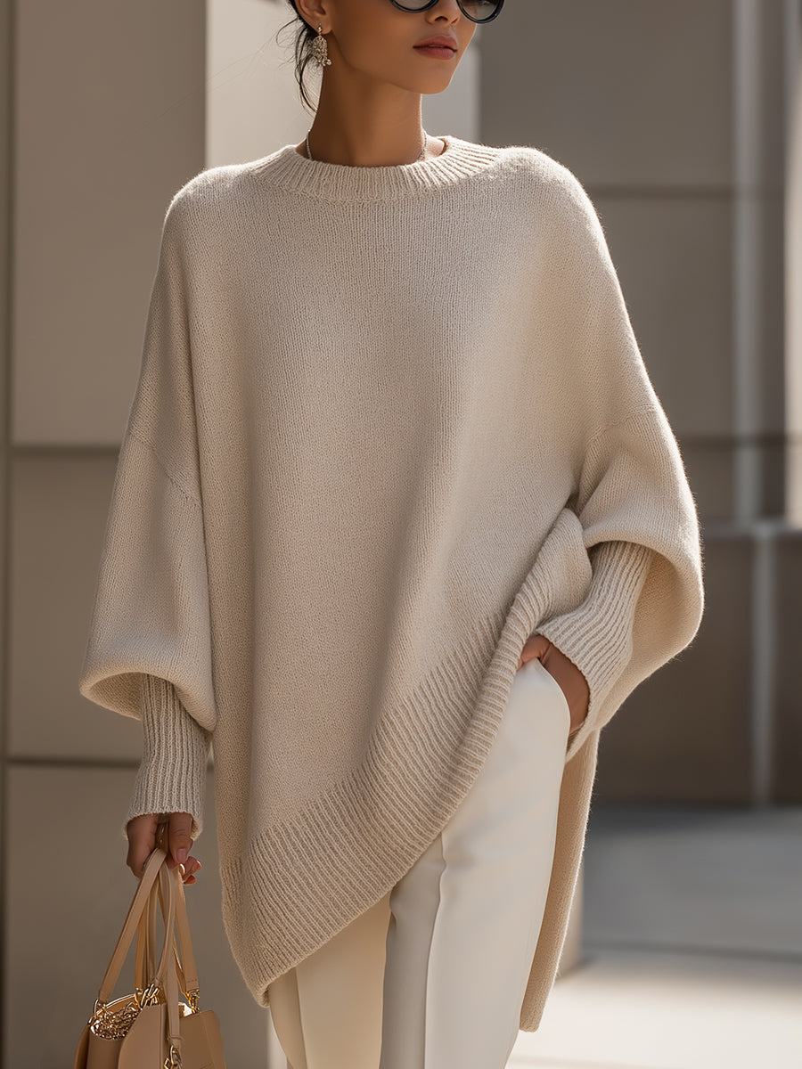 Damski sweter oversize z mieszanki wełny z asymetrycznym dołem - widok produktu 1 | Ionotix