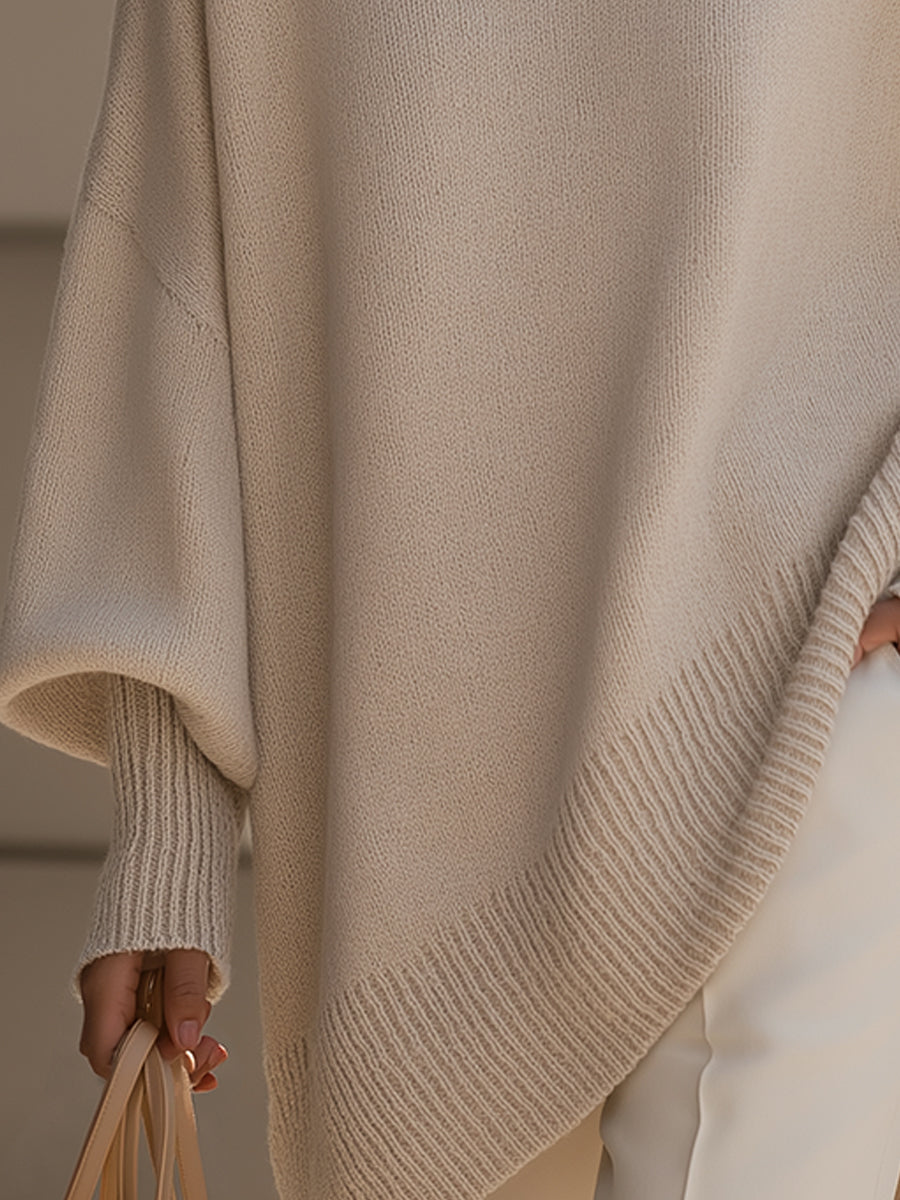 Damski sweter oversize z mieszanki wełny z asymetrycznym dołem - widok produktu 3 | Ionotix