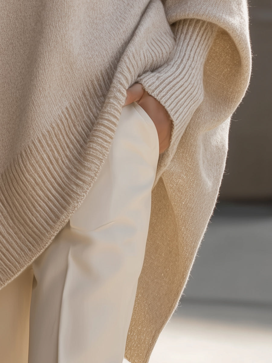 Damski sweter oversize z mieszanki wełny z asymetrycznym dołem - widok produktu 5 | Ionotix