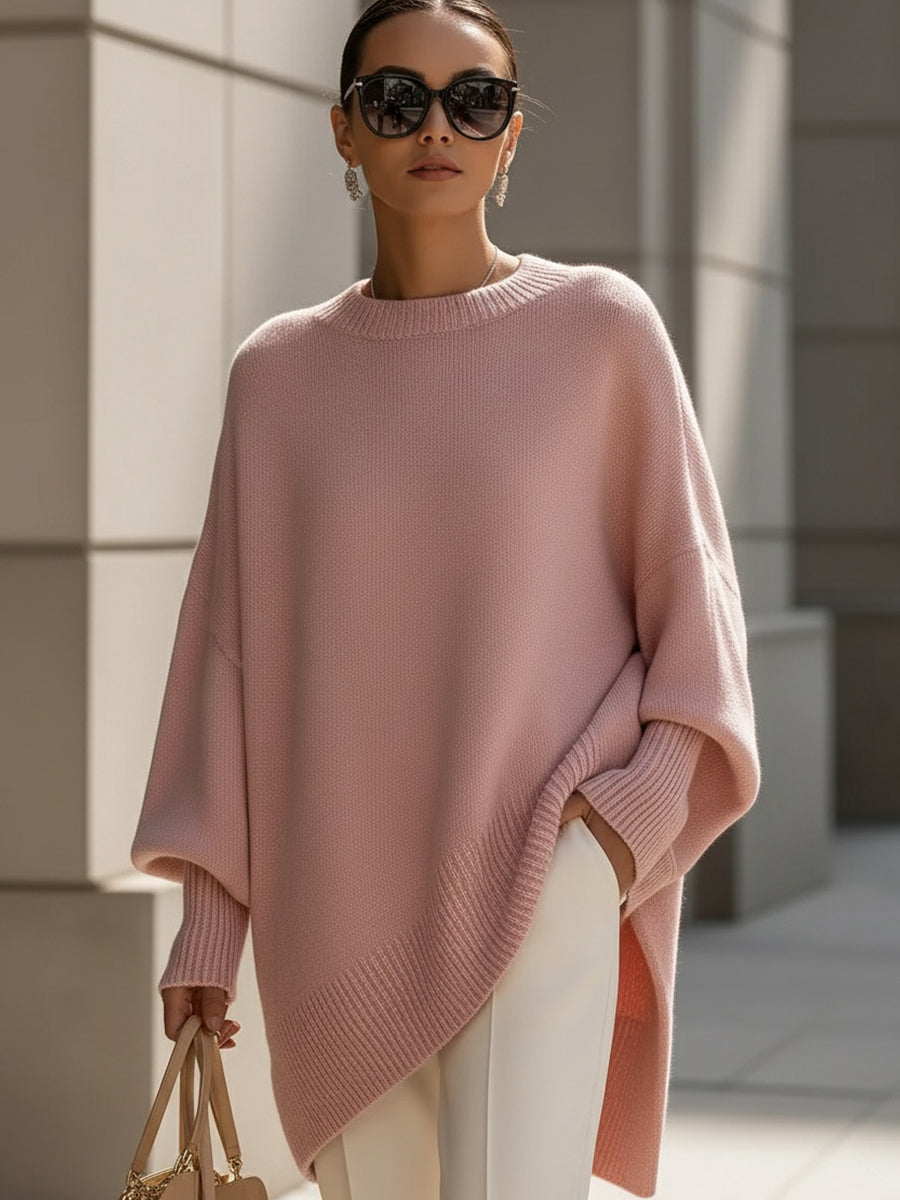 Damski sweter oversize z mieszanki wełny z asymetrycznym dołem - widok produktu 6 | Ionotix