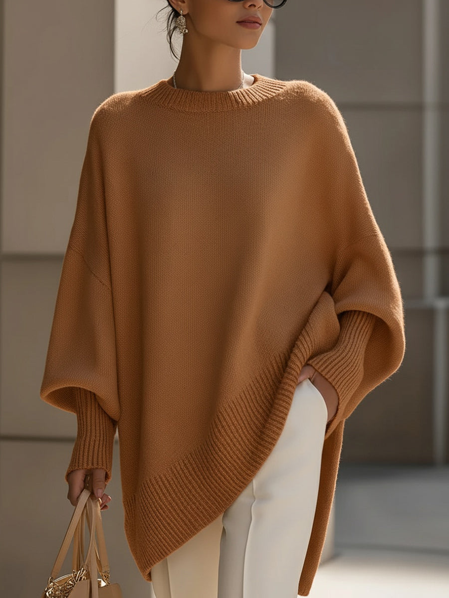 Damski sweter oversize z mieszanki wełny z asymetrycznym dołem - widok produktu 8 | Ionotix