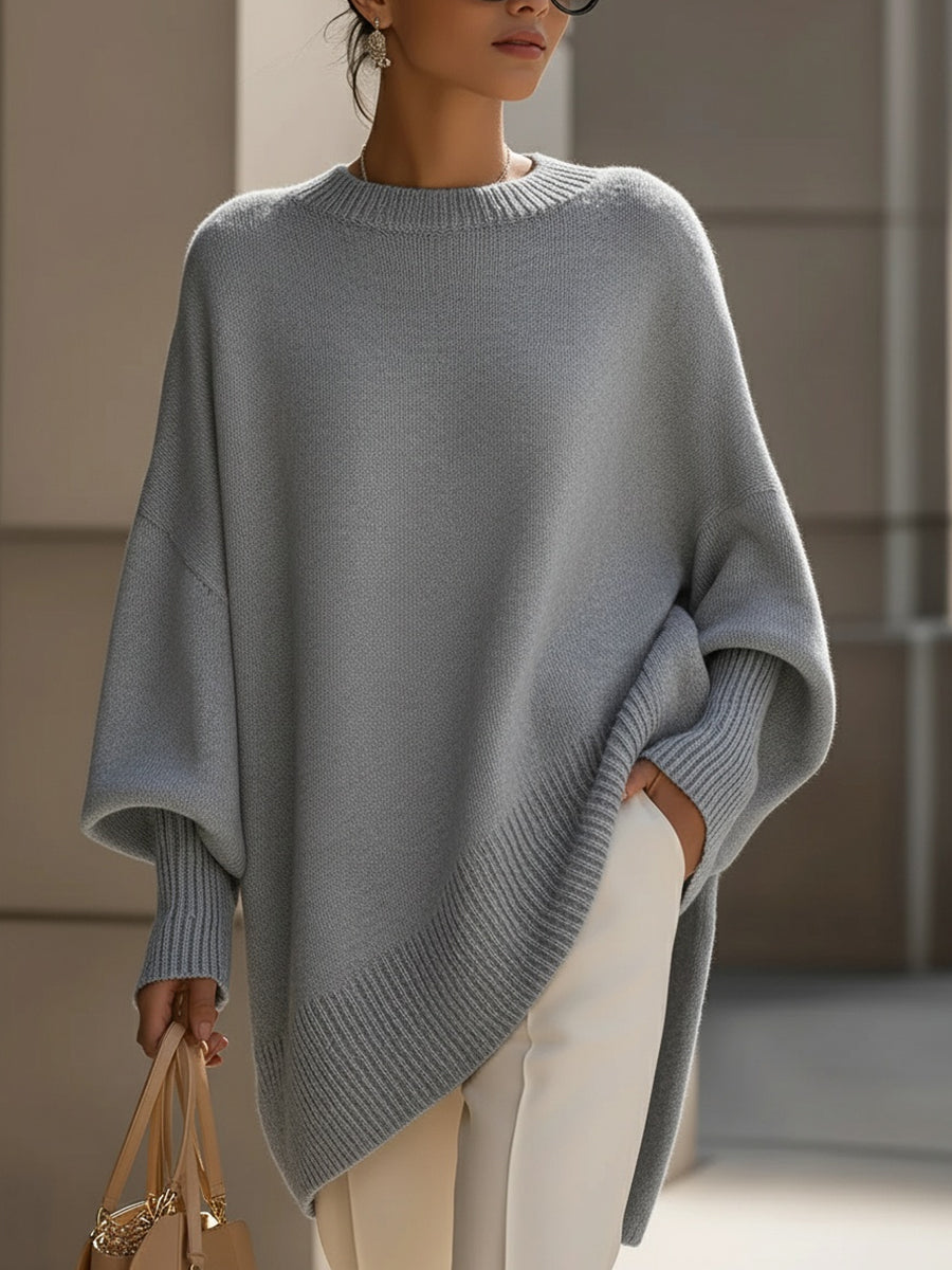 Damski sweter oversize z mieszanki wełny z asymetrycznym dołem - widok produktu 9 | Ionotix