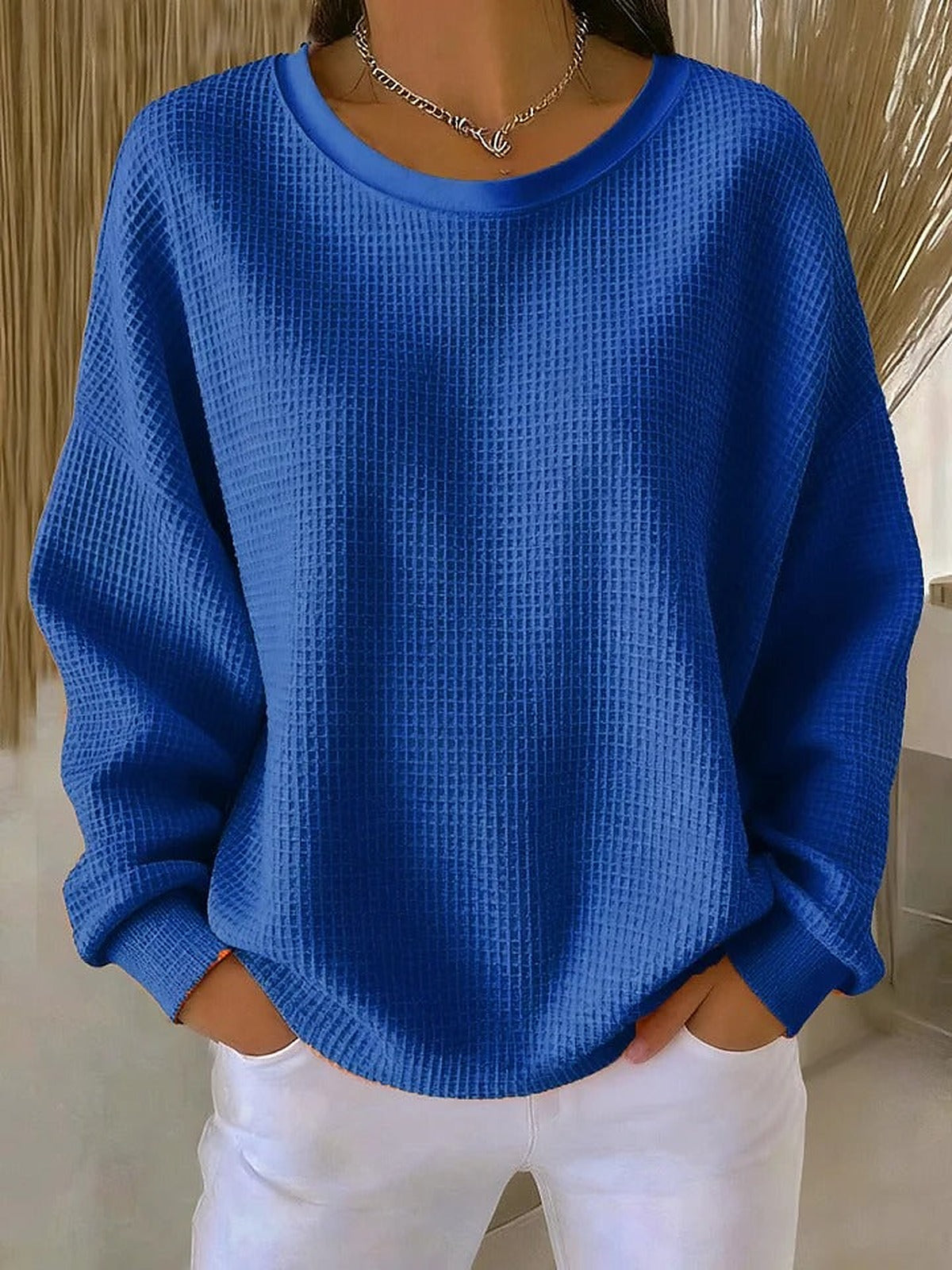Damski sweter oversize z waflowym splotem i okrągłym dekoltem - widok produktu 5 | Ionotix