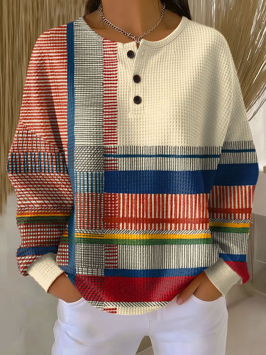 Damski sweter z dzianiny waflowej z guzikami przy dekolcie - widok produktu 1 | Ionotix