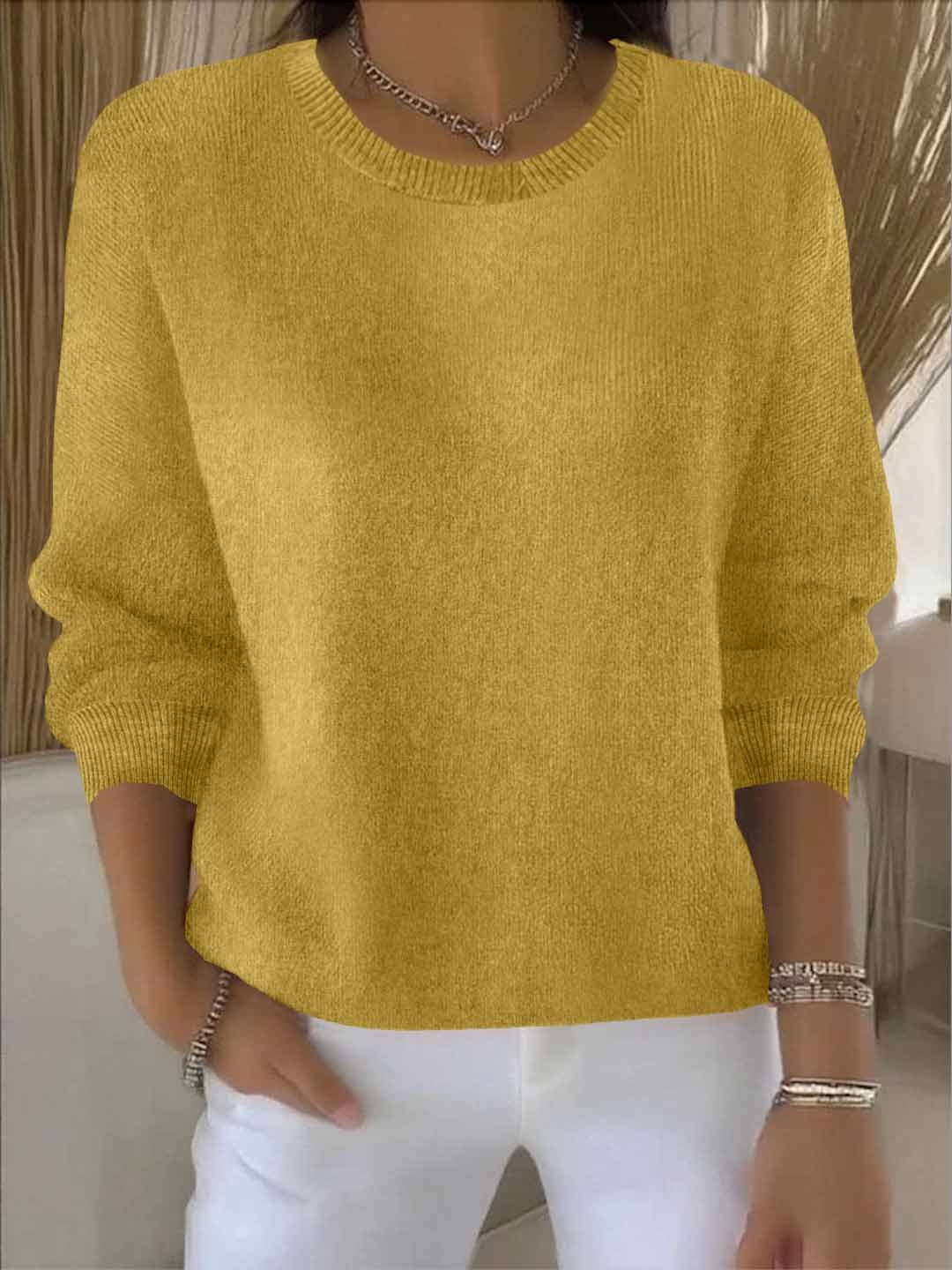 Damski sweter z dzianiny z okrągłym dekoltem i ściągaczami - widok produktu 1 | Ionotix