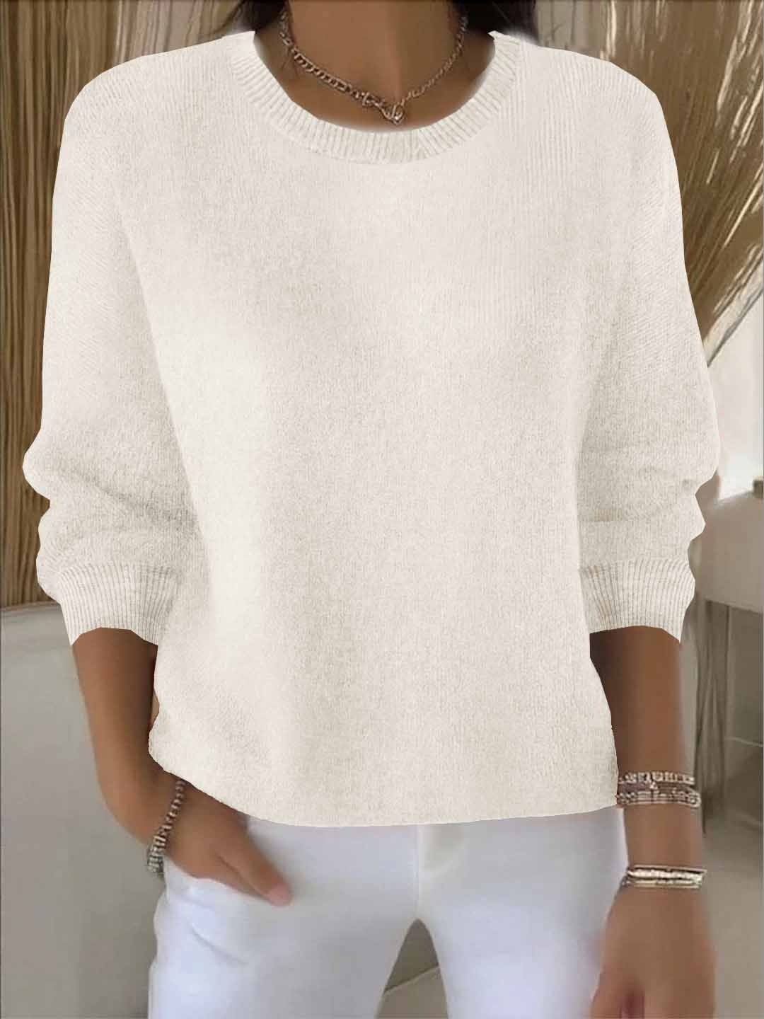 Damski sweter z dzianiny z okrągłym dekoltem i ściągaczami - widok produktu 3 | Ionotix