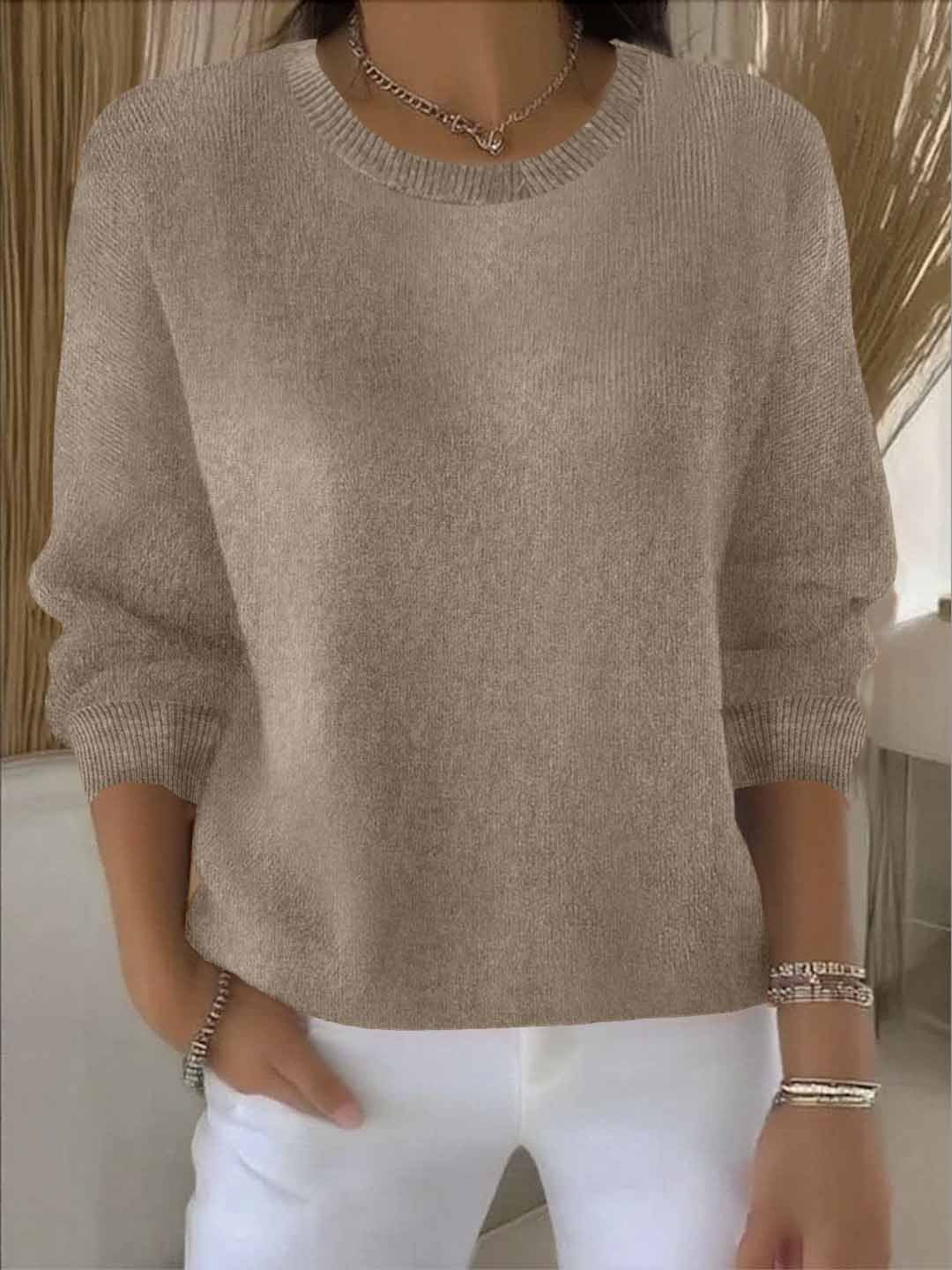 Damski sweter z dzianiny z okrągłym dekoltem i ściągaczami - widok produktu 4 | Ionotix