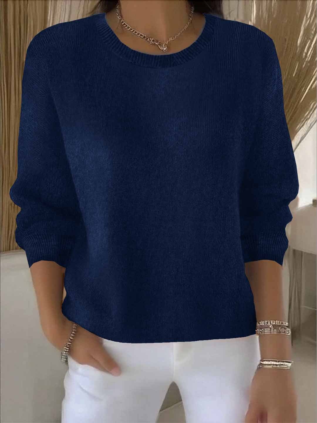 Damski sweter z dzianiny z okrągłym dekoltem i ściągaczami - widok produktu 6 | Ionotix