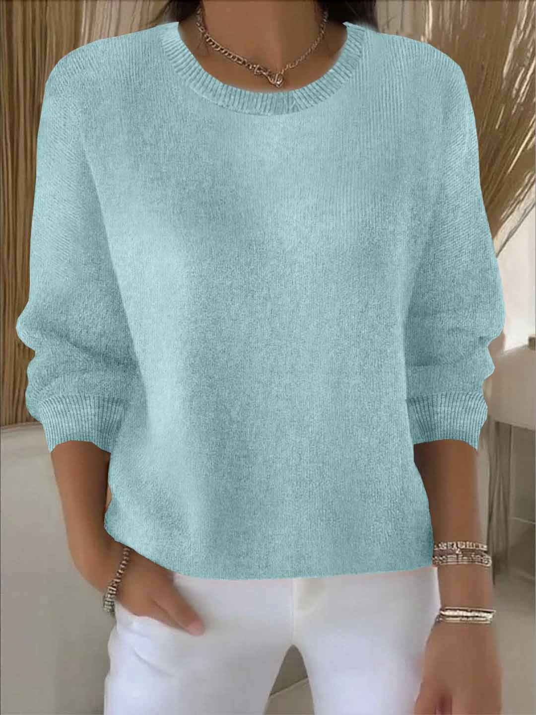 Damski sweter z dzianiny z okrągłym dekoltem i ściągaczami - widok produktu 7 | Ionotix