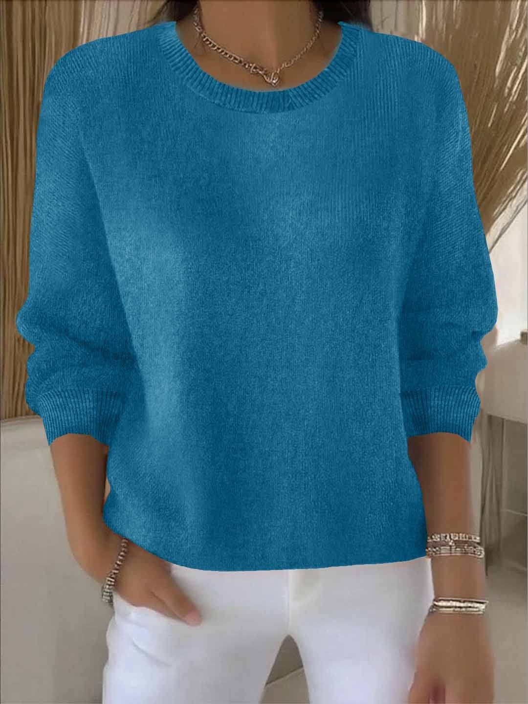 Damski sweter z dzianiny z okrągłym dekoltem i ściągaczami - widok produktu 8 | Ionotix