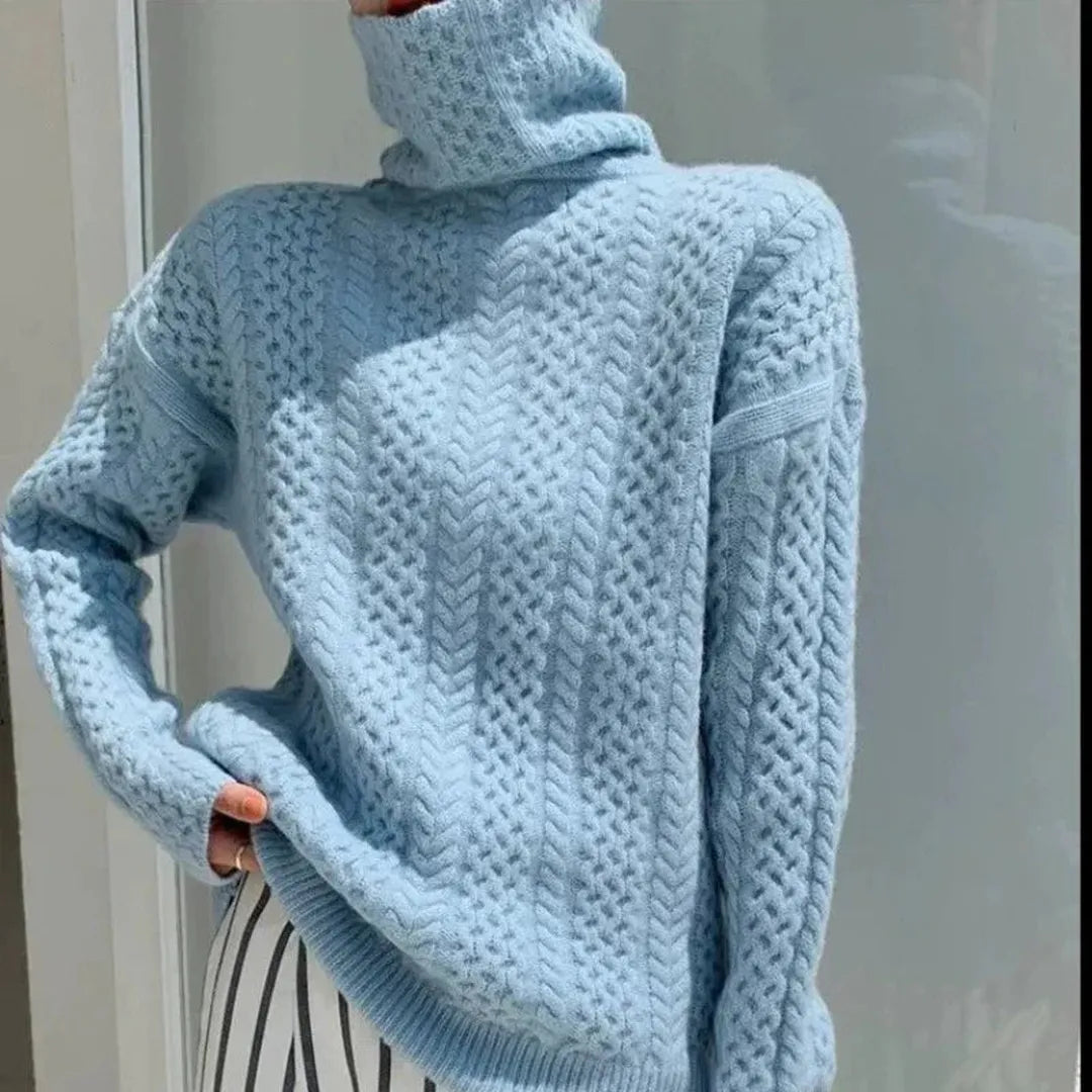 Damski sweter z golfem z plecionej dzianiny kaszmirowej – widok produktu 2 | Ionotix