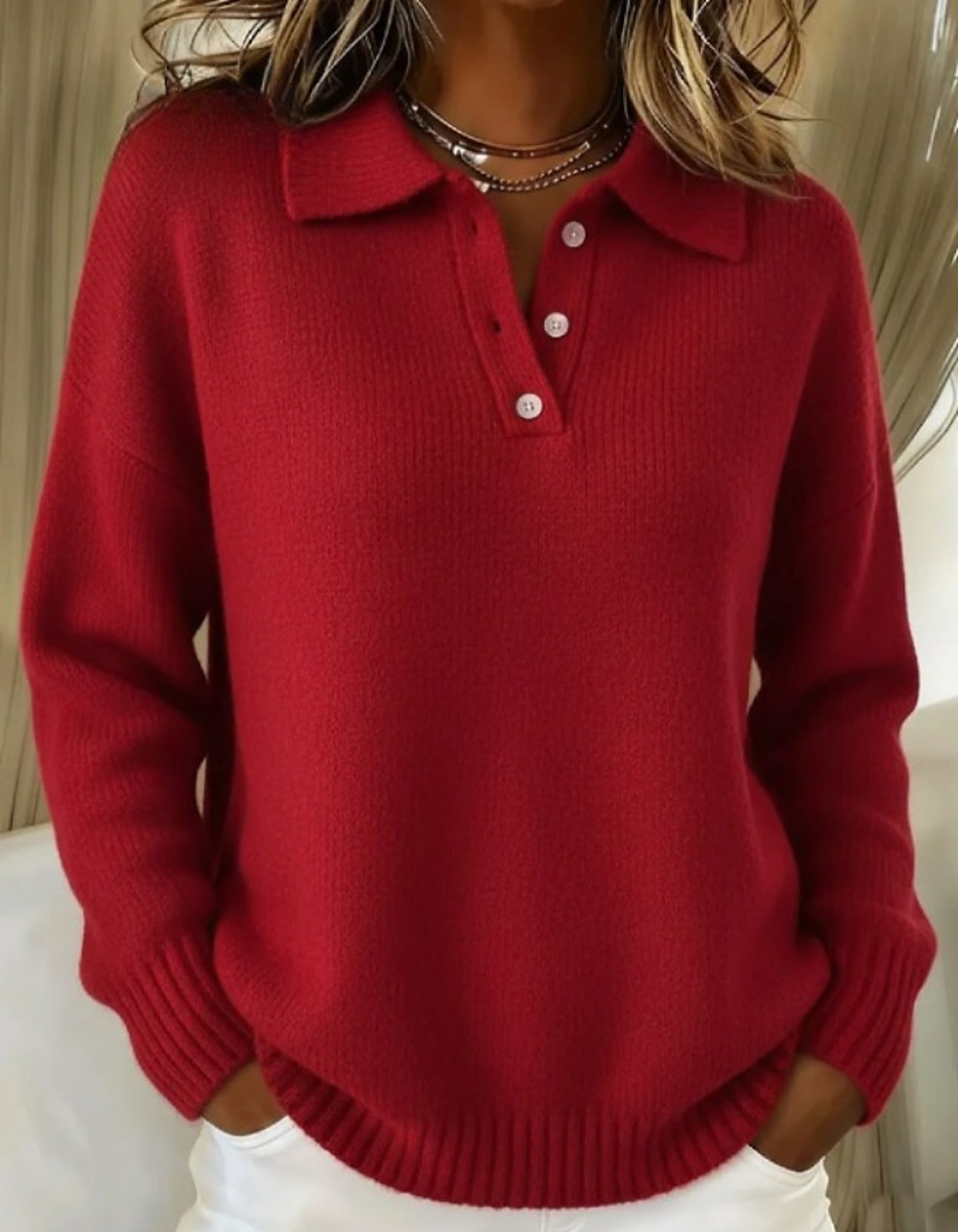 Damski sweter z kołnierzykiem polo i listwą na guziki - widok produktu 3 | Ionotix