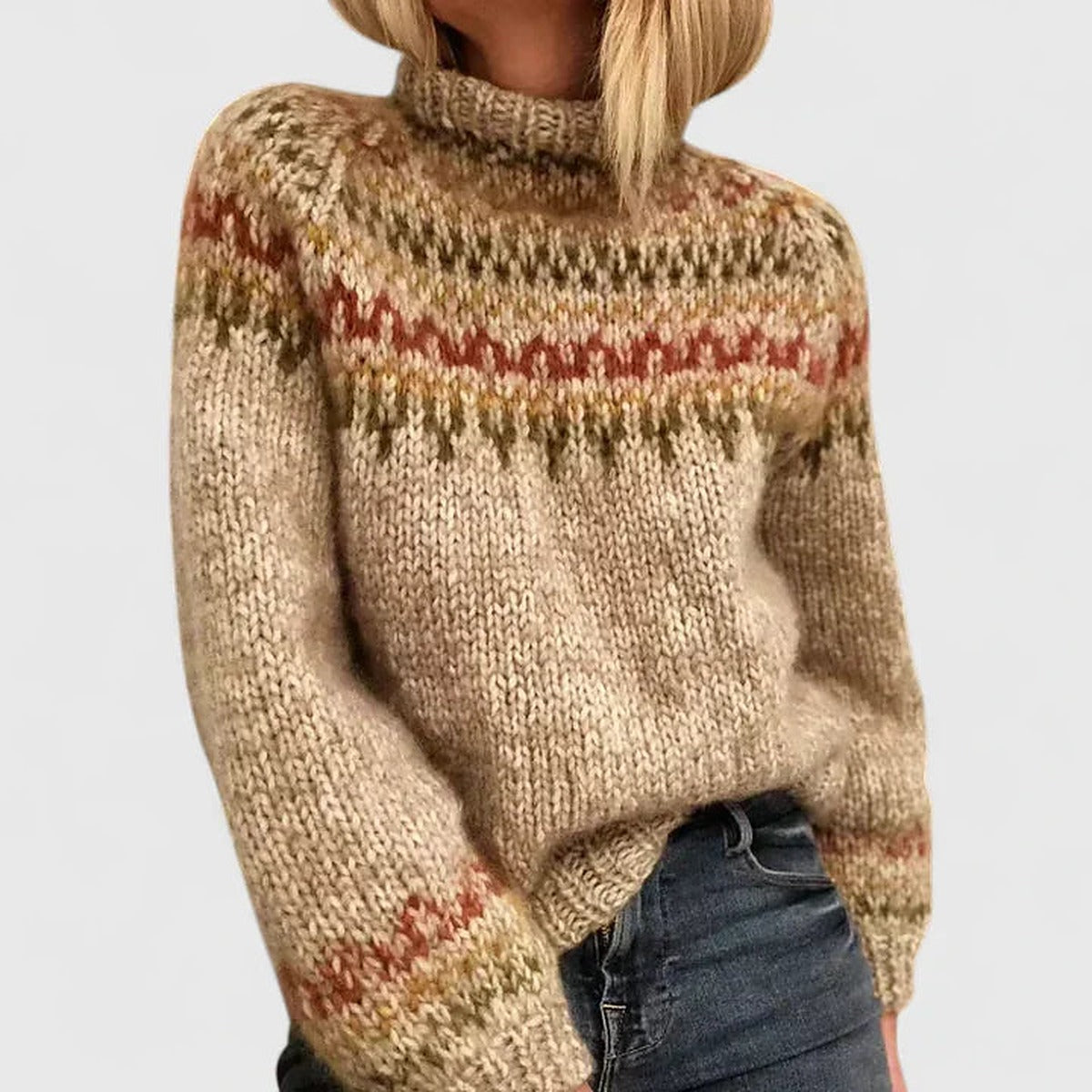 Damski sweter z półgolfem i norweskim wzorem - widok produktu 2 | Ionotix