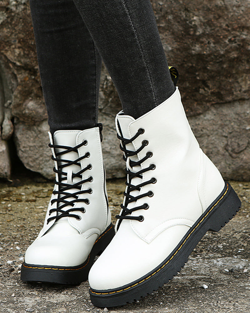 Damskie sznurowane botki z zamkiem bocznym na grubej podeszwie - widok produktu 6 | Ionotix
