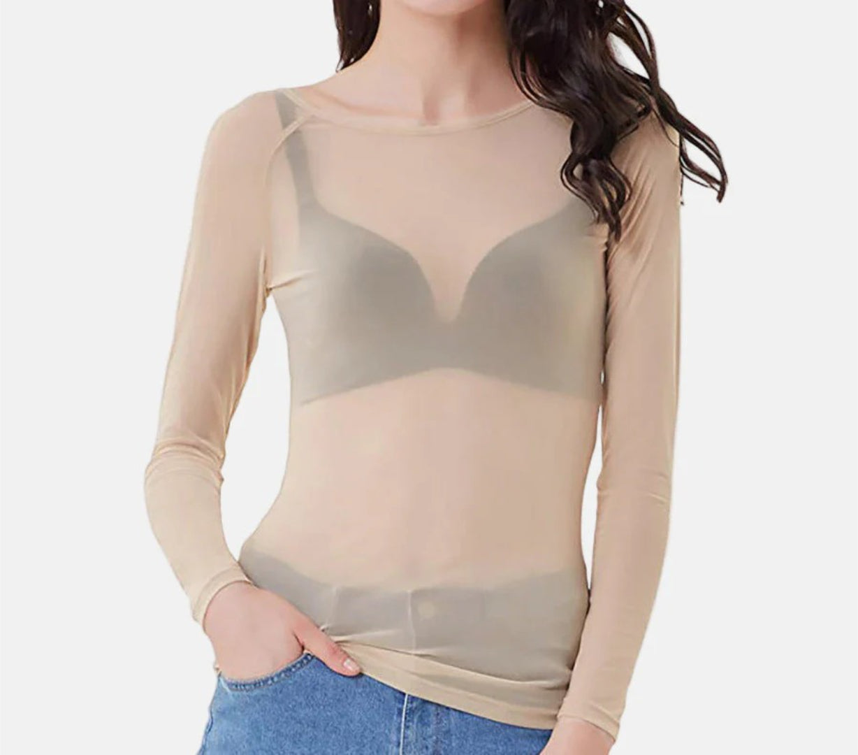 Dopasowany crop top z siateczki z długim rękawem – widok produktu 3 | Ionotix