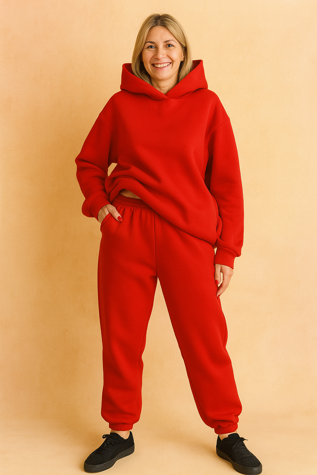 Dres damski dwuczęściowy z kapturem - bluza oversize i spodnie – widok produktu 4 | Ionotix