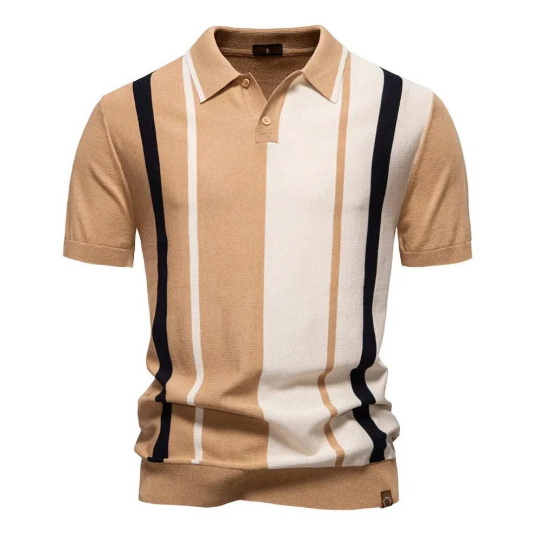 Dzianinowa koszulka polo w pionowe paski z kontrastem – widok produktu 6 | Ionotix