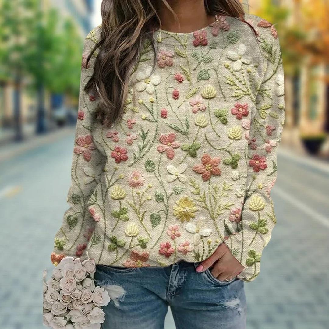 Dzianinowy sweter typu pullover z kwiatowym nadrukiem – widok produktu 1 | Ionotix