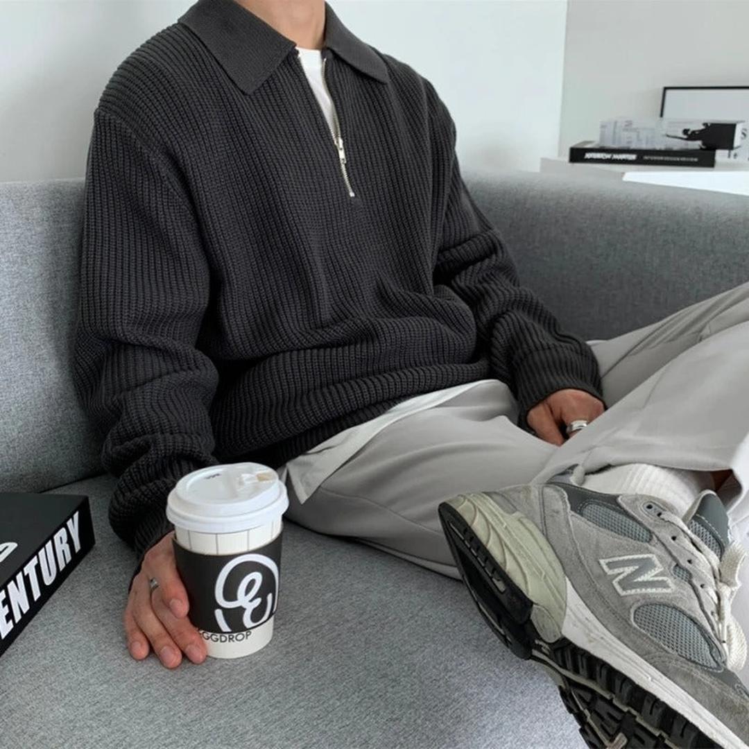 Dzianinowy sweter z kołnierzem i zamkiem typu Quarter-zip – widok produktu 4 | Ionotix