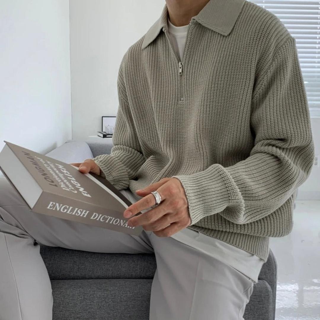 Dzianinowy sweter z kołnierzem i zamkiem typu Quarter-zip – widok produktu 5 | Ionotix