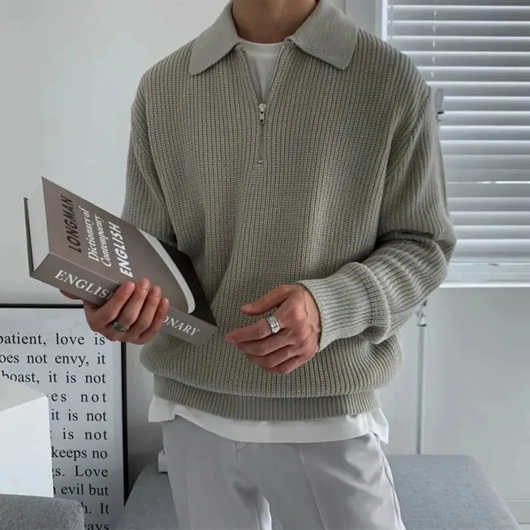 Dzianinowy sweter z kołnierzem i zamkiem typu Quarter-zip – widok produktu 6 | Ionotix